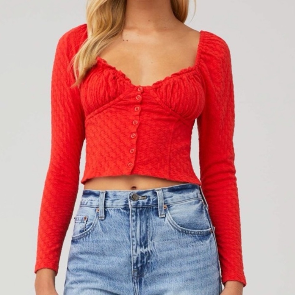 Free People Red Long Sleeve Milkmaid Top Size M